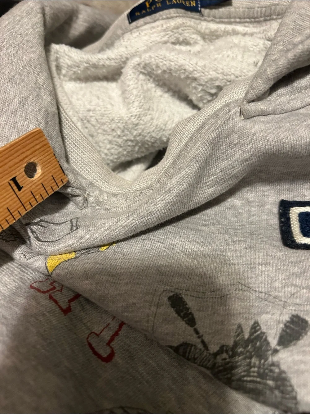 Large Polo Ralph Lauren Varsity Oxford Print Grey Hoodie